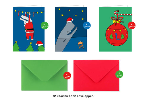 Set kerstkaarten 12 stuks + 12 gekleurde enveloppen
